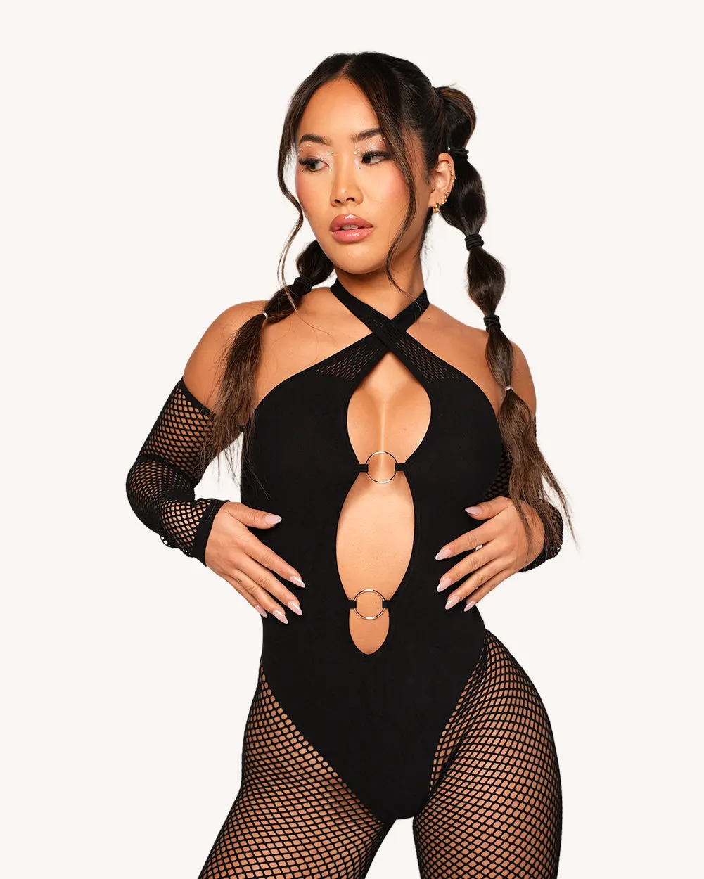 Dark Circuit Fishnet Jumpsuit Set