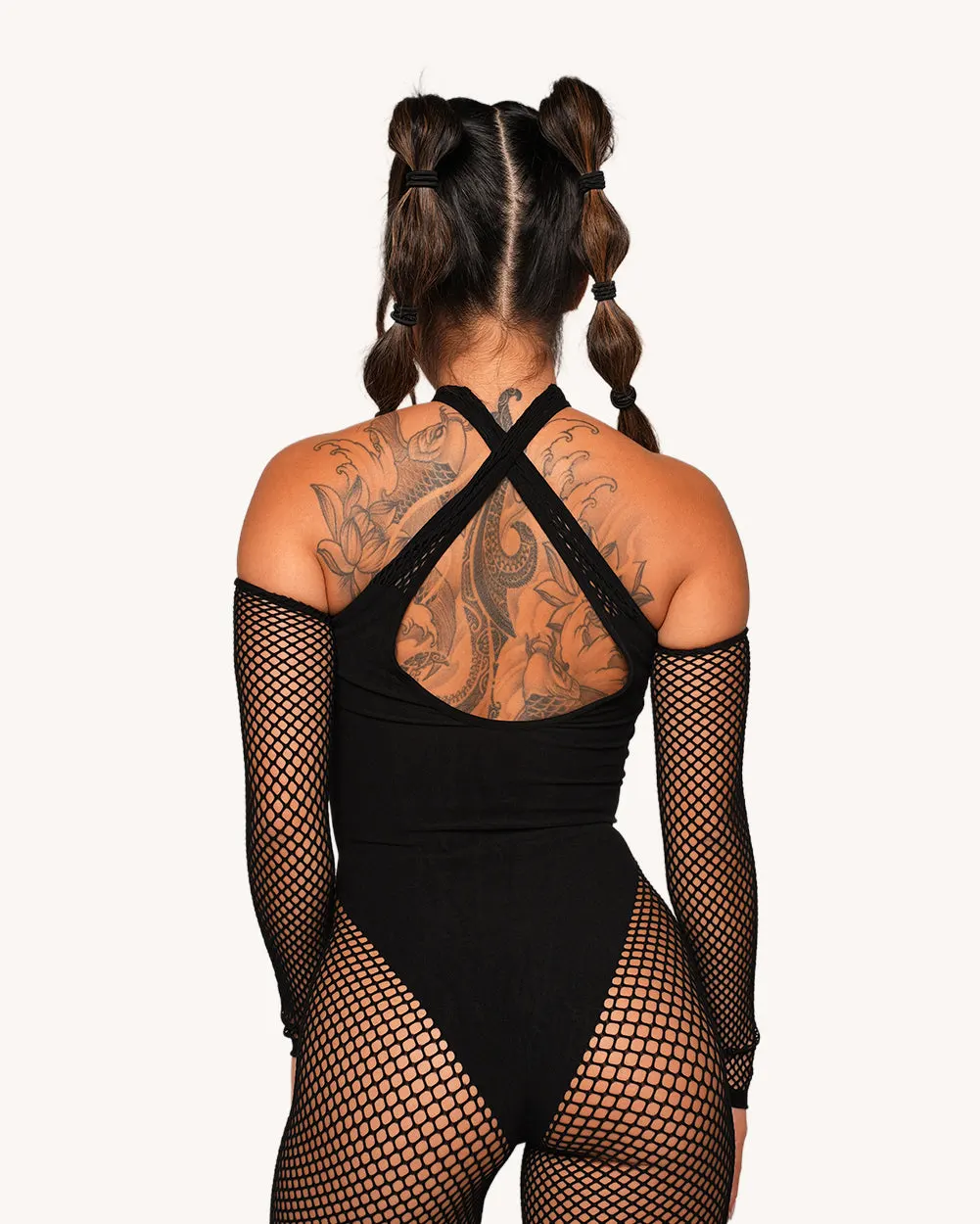 Dark Circuit Fishnet Jumpsuit Set — Detail view