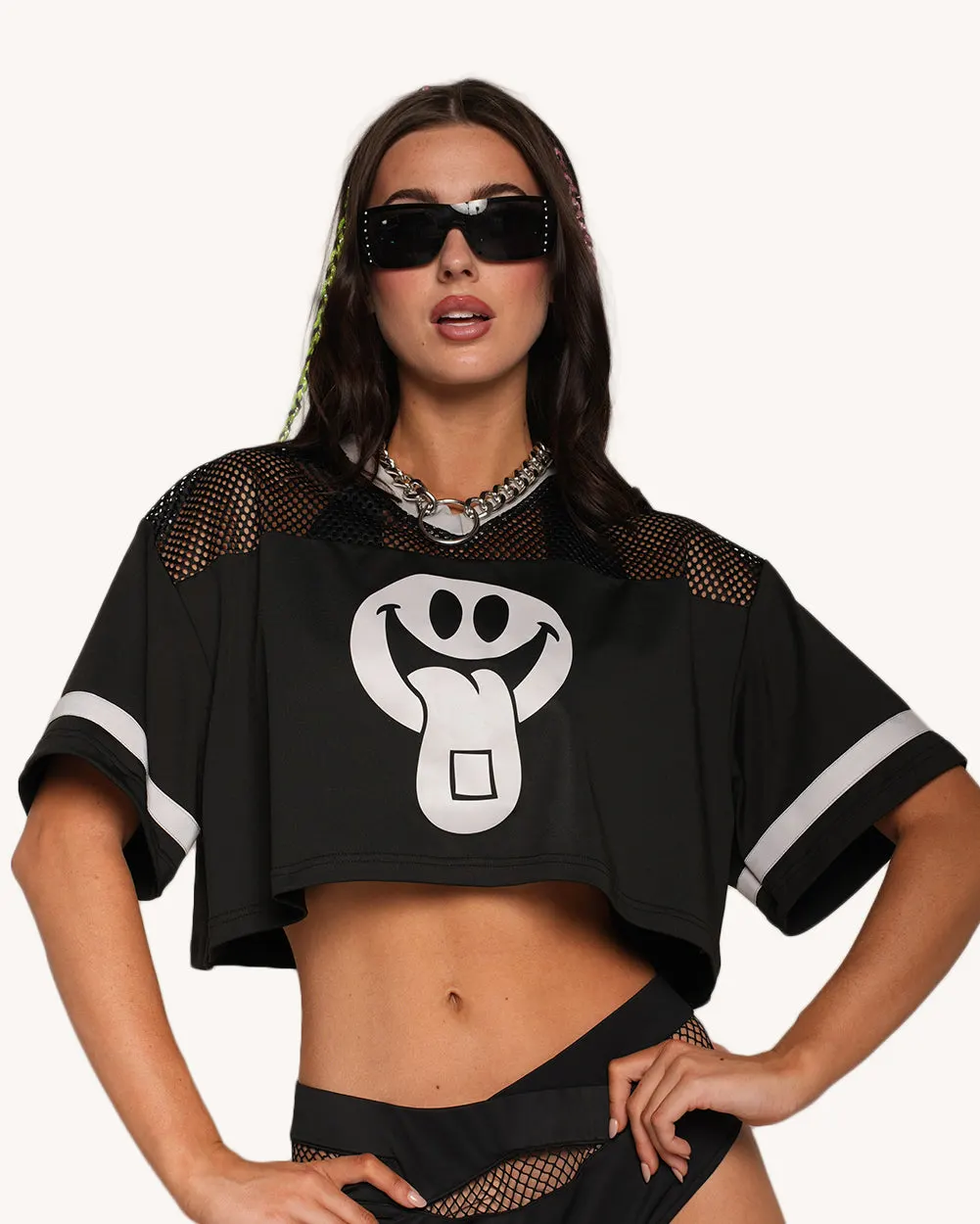 Silver Reflective Happy Hour Cropped Football Jersey — Detail view